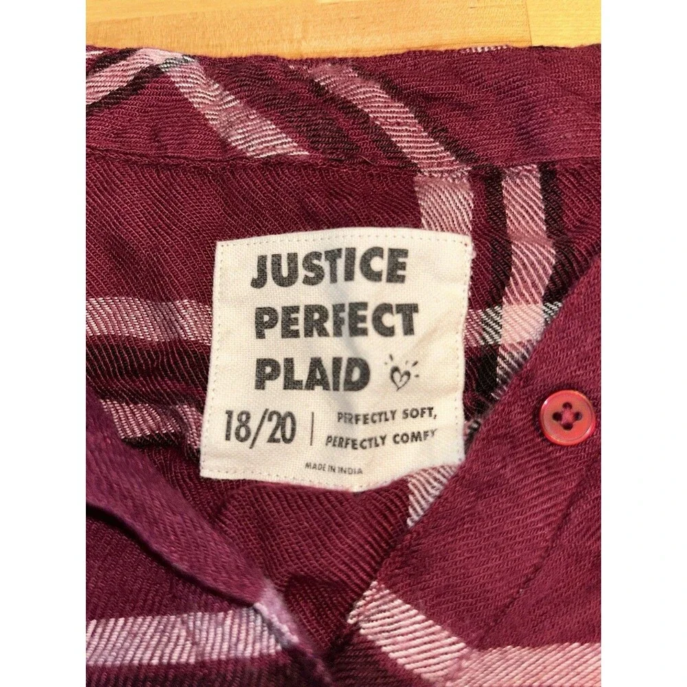 Justice Girls Maroon Flannel Size 18/20